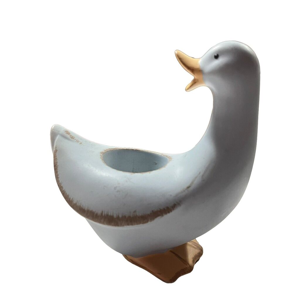 Partylite Duck Candle Holder Blue Tea Light 6" Tall Rustic Folk Art Ceramic Cute